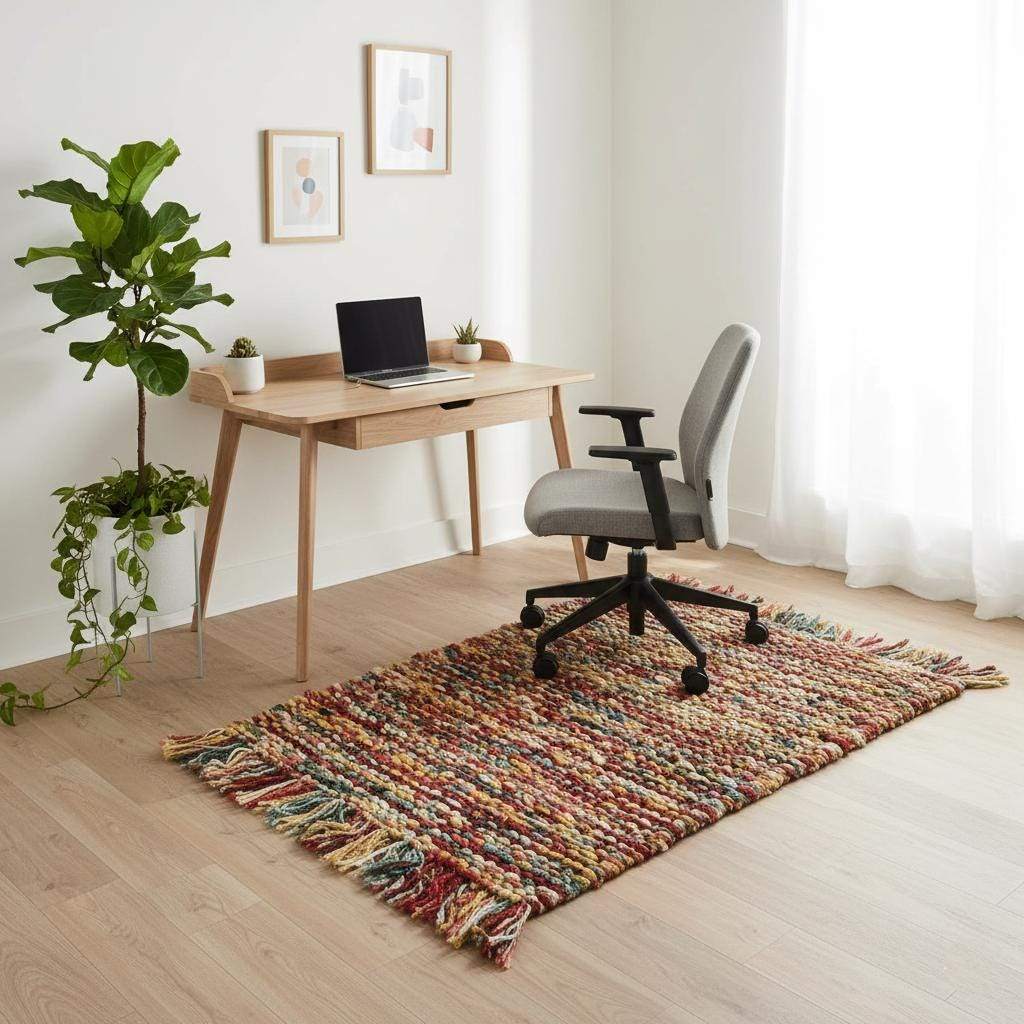 Handmade multicolor boho braided rug with vibrant woven texture and eclectic design for cozy bohemian home décor