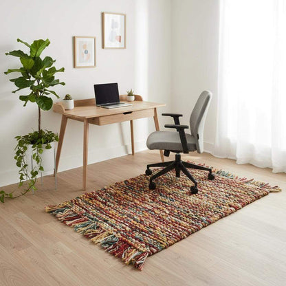 Handmade multicolor boho braided rug with vibrant woven texture and eclectic design for cozy bohemian home décor