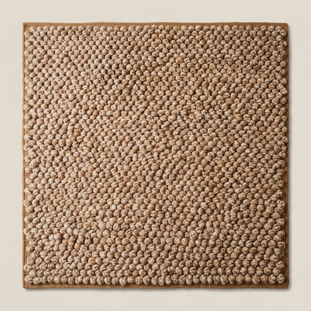 Chunky Wool Rug, Handwoven Pebble Texture Area Rug, Camel Beige Heathered Carpet, Modern Organic Minimalist Decor, Thick Cozy Living Room Floor Rug