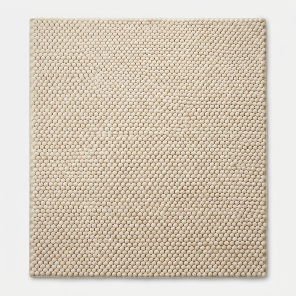 Chunky Wool Rug, Handwoven Felt Ball Pebble Area Rug, Ivory White Carpet, Modern Scandinavian Japandi Decor, Thick Cozy Living Room Floor Rug