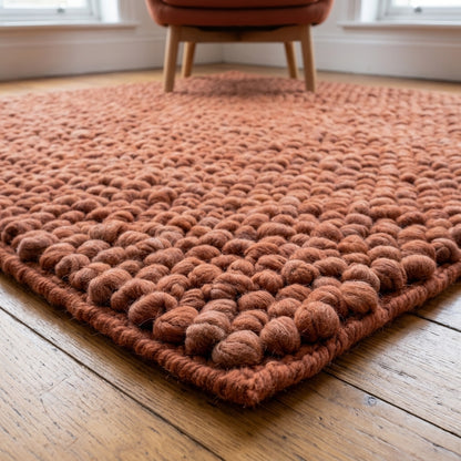 Chunky Wool Rug, Handwoven Pebble Texture Area Rug, Terracotta Rust Carpet, Modern Boho Earthy Decor, Thick Cozy Living Room Floor Rug