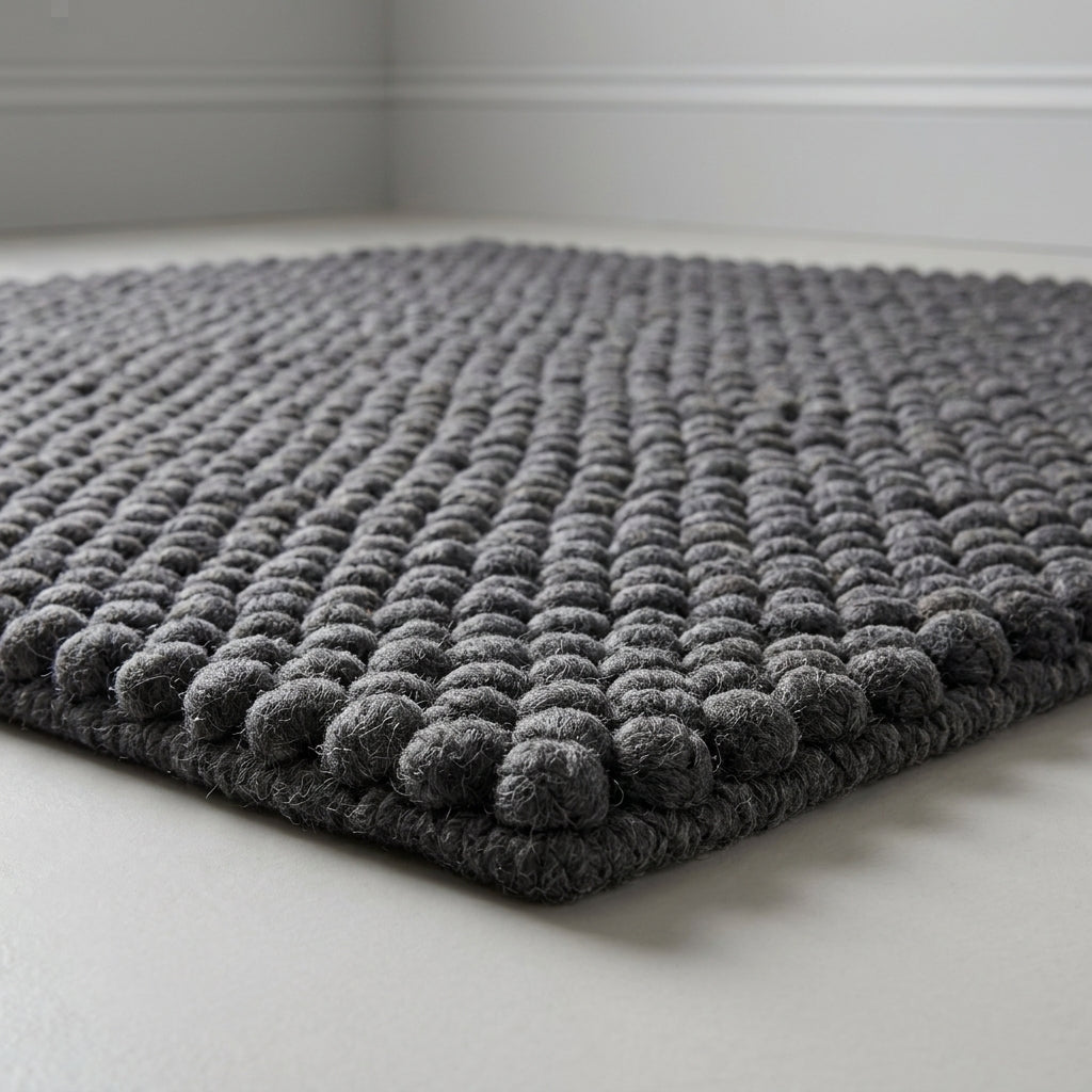 Chunky Wool Rug, Handwoven Pebble Texture Area Rug, Charcoal Gray Carpet, Modern Minimalist Scandinavian Decor, Thick Cozy Living Room Floor Rug