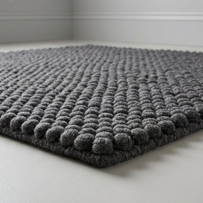 Chunky Wool Rug, Handwoven Pebble Texture Area Rug, Charcoal Gray Carpet, Modern Minimalist Scandinavian Decor, Thick Cozy Living Room Floor Rug