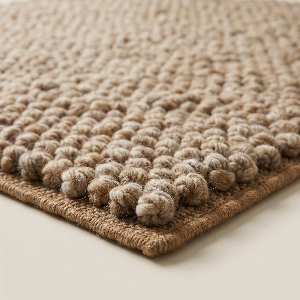 Chunky Wool Rug, Handwoven Pebble Texture Area Rug, Camel Beige Heathered Carpet, Modern Organic Minimalist Decor, Thick Cozy Living Room Floor Rug