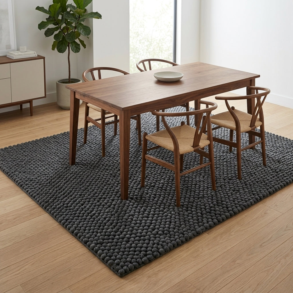 Chunky Wool Rug, Handwoven Pebble Texture Area Rug, Charcoal Gray Carpet, Modern Minimalist Scandinavian Decor, Thick Cozy Living Room Floor Rug