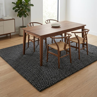 Chunky Wool Rug, Handwoven Pebble Texture Area Rug, Charcoal Gray Carpet, Modern Minimalist Scandinavian Decor, Thick Cozy Living Room Floor Rug