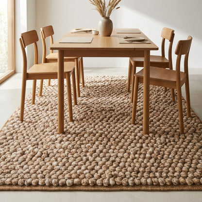 Chunky Wool Rug, Handwoven Pebble Texture Area Rug, Camel Beige Heathered Carpet, Modern Organic Minimalist Decor, Thick Cozy Living Room Floor Rug
