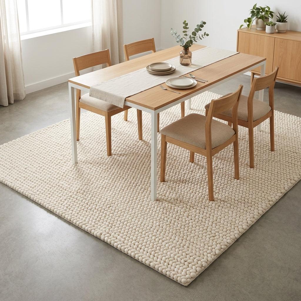 Chunky Wool Rug in ivory cream, with a thick, tightly looped chunky knit texture and a simple solid pattern.