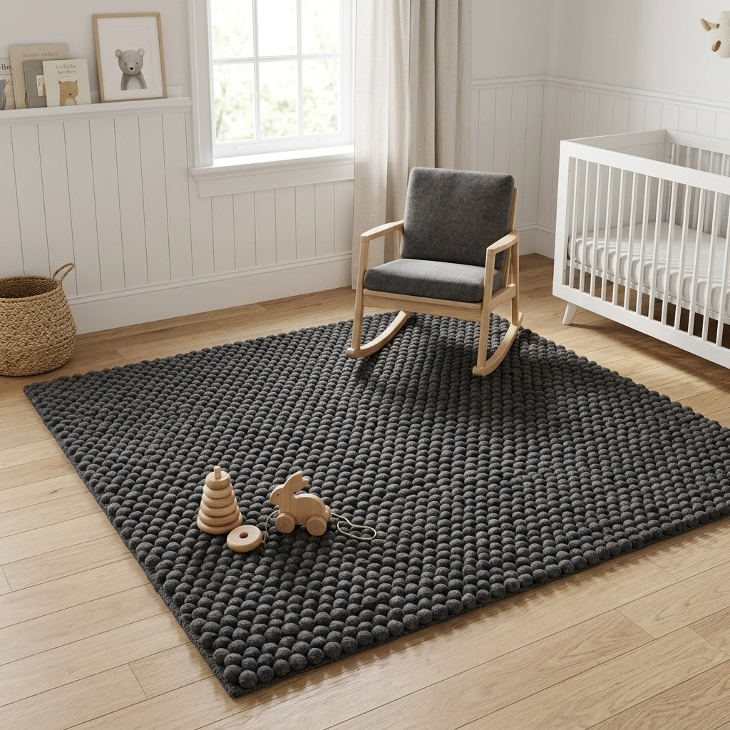 Chunky Wool Rug, Handwoven Pebble Texture Area Rug, Charcoal Gray Carpet, Modern Minimalist Scandinavian Decor, Thick Cozy Living Room Floor Rug