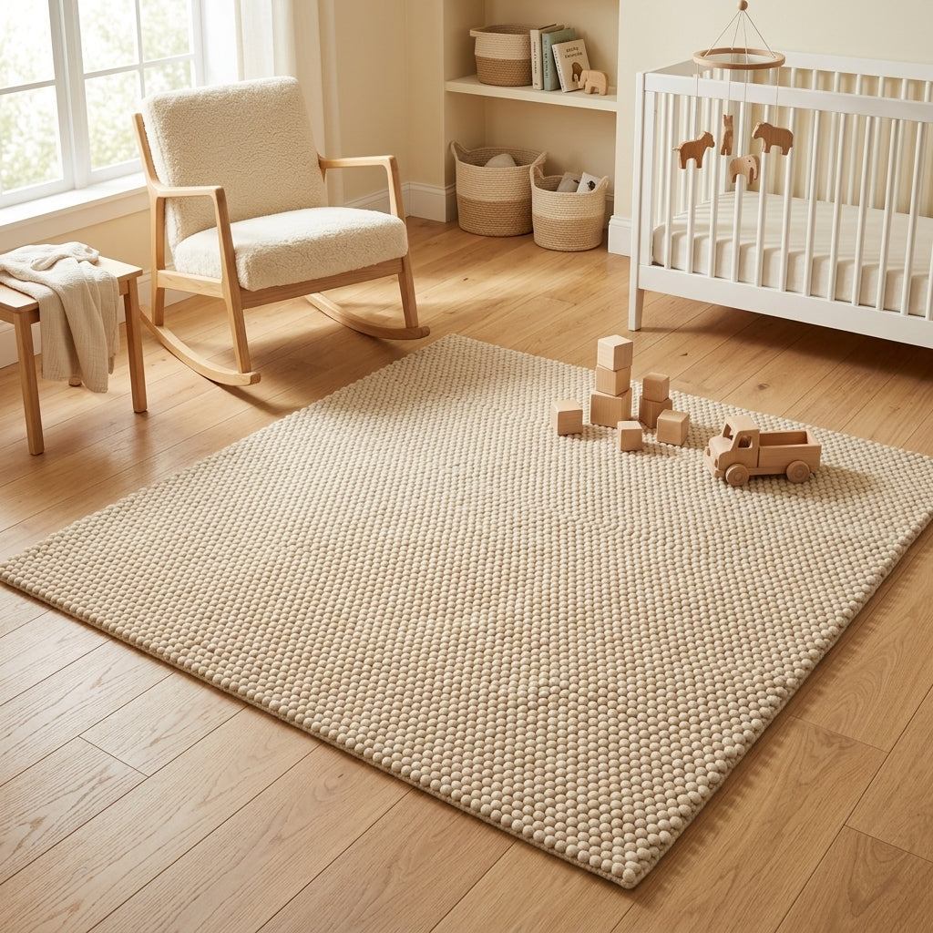 Chunky Wool Rug in natural beige, with a thick, tightly looped woven texture and subtle ribbed pattern.