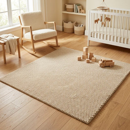Chunky Wool Rug in natural beige, with a thick, tightly looped woven texture and subtle ribbed pattern.