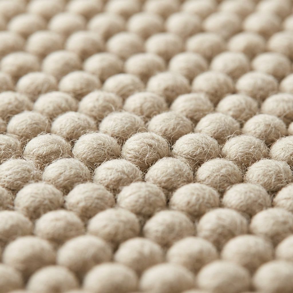 Chunky Wool Rug in natural beige wool-style fibres, with a thick, tactile surface of tightly packed raised loops.