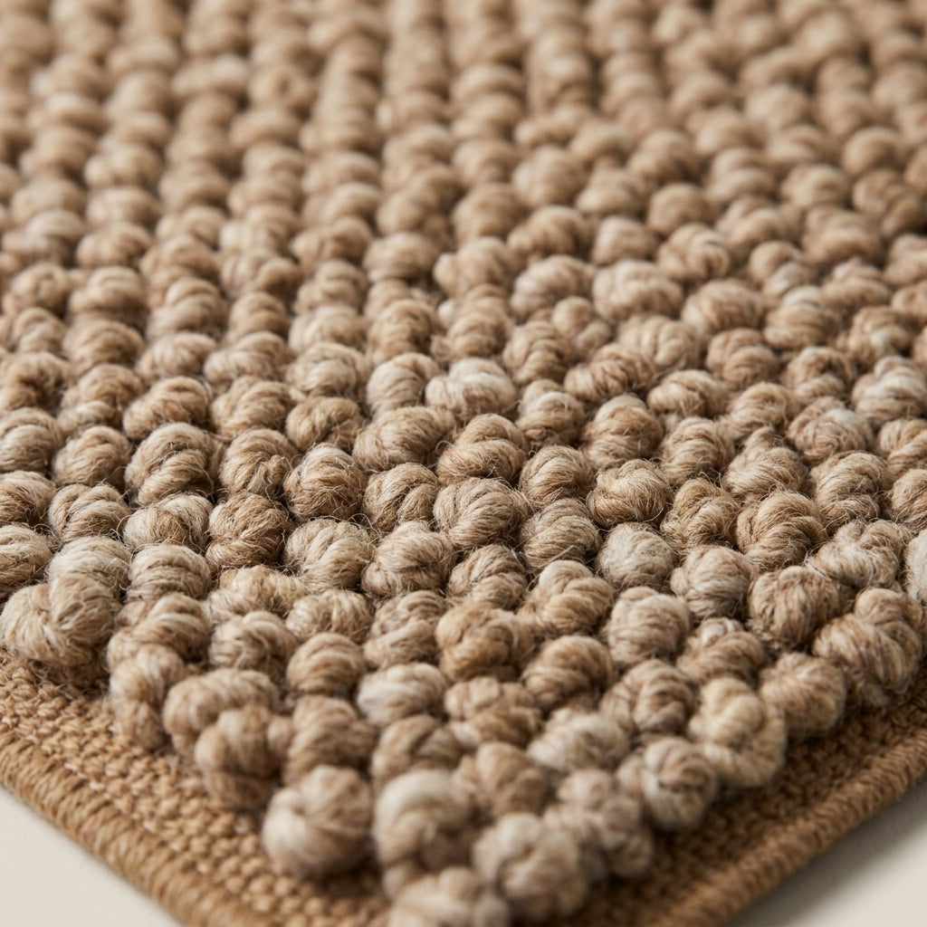 Chunky Wool Rug, Handwoven Pebble Texture Area Rug, Camel Beige Heathered Carpet, Modern Organic Minimalist Decor, Thick Cozy Living Room Floor Rug