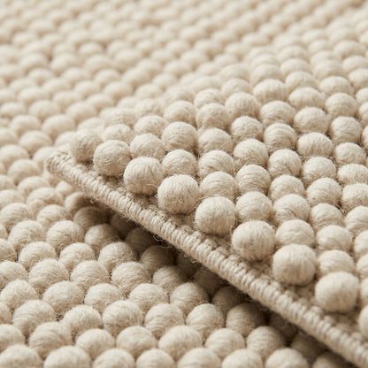 Chunky Wool Rug, Handwoven Felt Ball Pebble Area Rug, Ivory White Carpet, Modern Scandinavian Japandi Decor, Thick Cozy Living Room Floor Rug