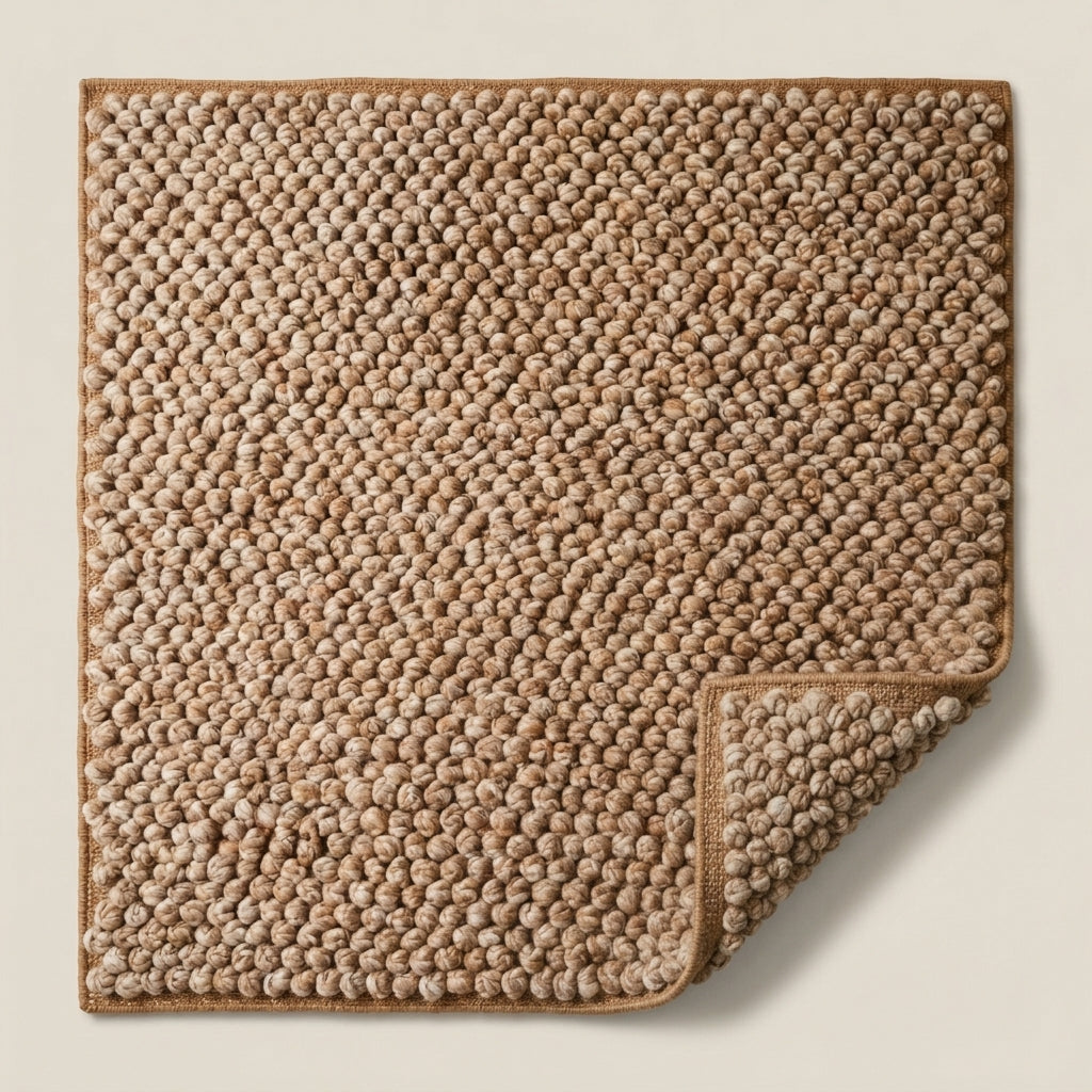 Chunky Wool Rug, Handwoven Pebble Texture Area Rug, Camel Beige Heathered Carpet, Modern Organic Minimalist Decor, Thick Cozy Living Room Floor Rug