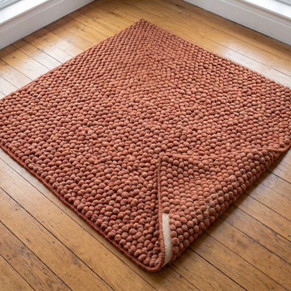 Chunky Wool Rug, Handwoven Pebble Texture Area Rug, Terracotta Rust Carpet, Modern Boho Earthy Decor, Thick Cozy Living Room Floor Rug