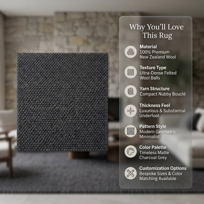 Chunky Wool Rug, Handwoven Pebble Texture Area Rug, Charcoal Gray Carpet, Modern Minimalist Scandinavian Decor, Thick Cozy Living Room Floor Rug