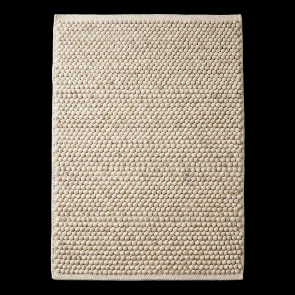 Handwoven pebble weave wool area rug in ivory beige with textured chunky loops for living room decor