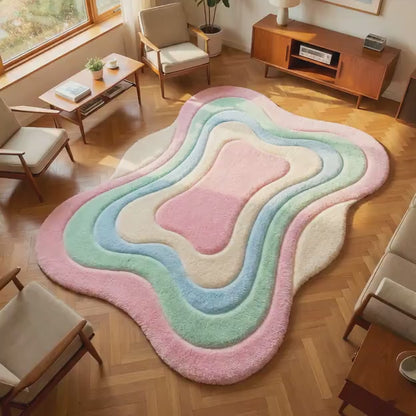 Welliger Pastell-Shag-Teppich – Weicher Plüsch-Teppich mit abstraktem Shag-Design & Boho-Flächenteppich