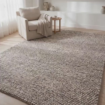 Chunky Wool Area Rug Neutral Beige Handmade Look Thick Textured Carpet Cozy Minimalist Living Room Decor