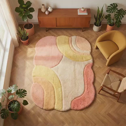 Abstract Boho Area Rug - Organic Shape Rug | Plush Carpet, Soft Tufted Carpet