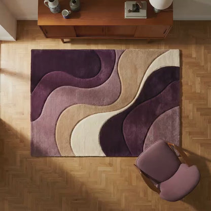 Modern Abstract Rug – Plush Area Rug with Wavy Pattern & Neutral Tone Carpet