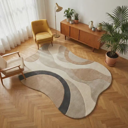 Hand Tufted Wool Rug – Organic Shape Rug | Modern Area Carpet, Neutral Home Decor