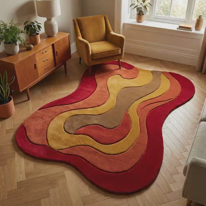 Retro Wellen Teppich – Plüschiger, weicher Teppich mit organischer Form | Abstrakter Teppich im 70er-Jahre-Stil