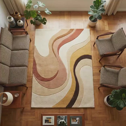 Abstract Boho Rug | Mid Century Rug - Plush Soft Pile, Cozy Home Decor, Rectangular Carpet