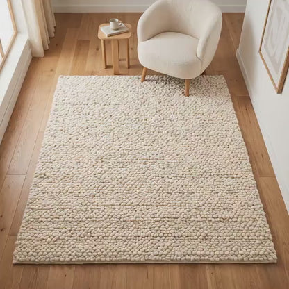 Handwoven Chunky Wool Pebble Rug, Natural Ivory, Modern Nursery Living Room