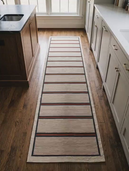 Wool Flatweave Runner Rug Ivory Navy Rust Stripe Kitchen Hallway