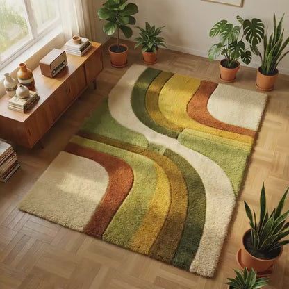 Retro Boho Area Rug Featuring Soft Shag Texture & Earth Tone Rug For Modern Boho Decor