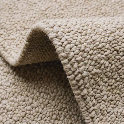 Chunky Wool Loop Rug, Neutral Beige Textured Carpet, Handmade Cozy Minimalist Area Rug