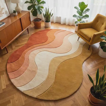Modern Wavy Area Rug – Hand Tufted Wool Carpet With Abstract Ocean Pattern