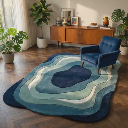 Modern Wavy Rug - Abstract Area Rug With Ocean Blue Pattern & Plush Soft Texture