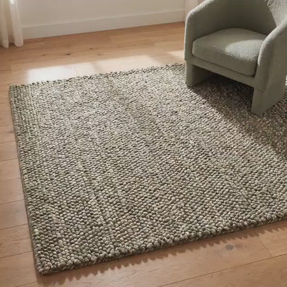 Chunky Wool Rug Handmade Neutral Area Rug, Handwoven Pebble Wool Carpet, Scandinavian Living Room Rug, Modern Farmhouse Decor Rug