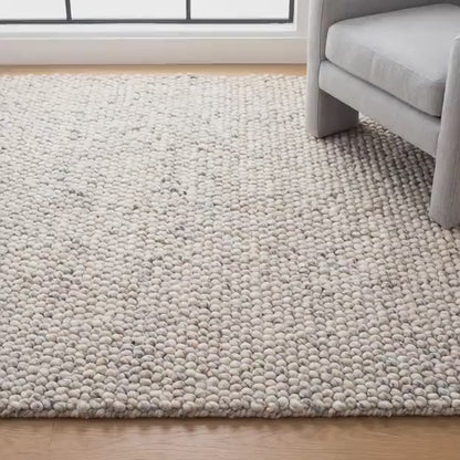 Chunky Wool Rug, Handwoven Pebble Texture Rug, Neutral Ivory Area Rug, Scandinavian Minimalist Living Room Rug