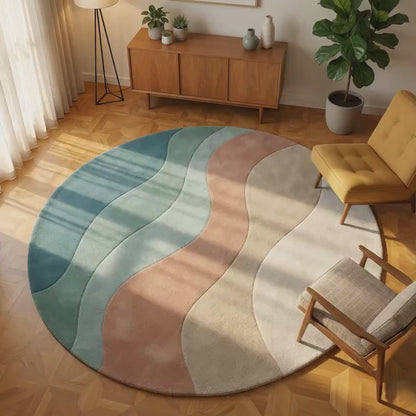 Wavy Teppich – Moderner runder Teppich mit geschwungenem Wellenmuster | Weicher Plüschteppich