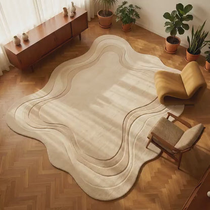 Organischer Teppich in unregelmäßiger Form | Handgetufteter Wollteppich – Minimalistischer Wohnzimmerteppich