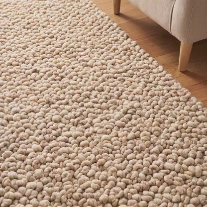 Chunky Wool Rug Handwoven Neutral Area Rug Thick Loop Pile Cozy Minimalist Living Room Rug Beige Textured Floor Carpet