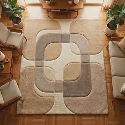 Tapis moderne du milieu du siècle - Tapis géométrique neutre | Tapis beige taupe