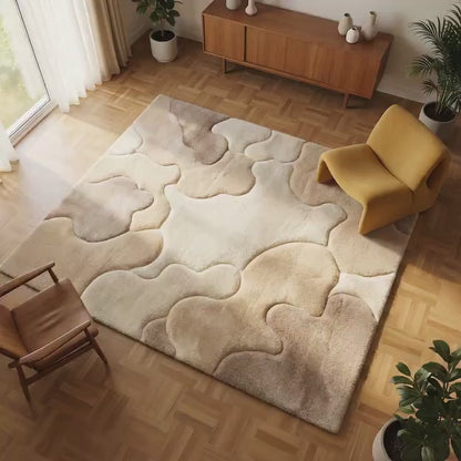 Organic Area Rug - Modern Neutral Plush Rug | Scandinavian Japandi Living Room Carpet