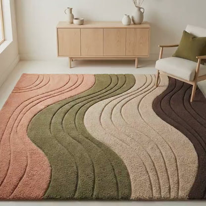 Modern Wavy Area Rug – Hand Tufted Textured Wave Rug with Plush Comfort Carpet