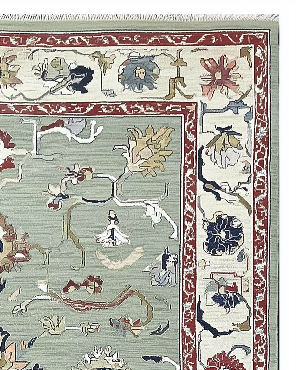 Sage Green Oushak Rug: Hand-Tufted Wool Floral Carpet