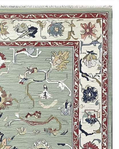 Sage Green Oushak Rug: Hand-Tufted Wool Floral Carpet