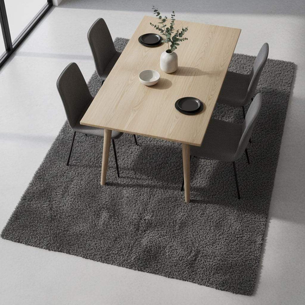 Soft plush grey rug with dense smooth pile in modern living room setting