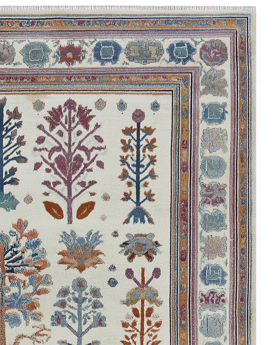 Terracotta Oushak wool rug with geometric Southwestern design and earthy tones