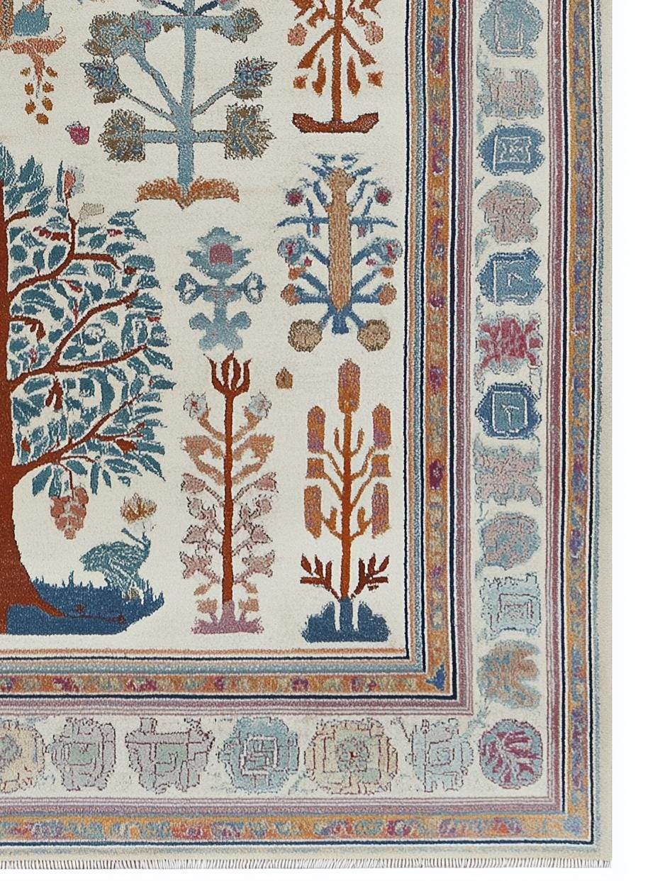 Terracotta Oushak wool rug with geometric Southwestern medallion pattern and earthy color palette
